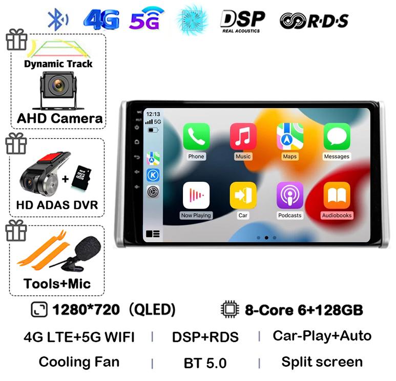 Android 14 Carplay Auto For Toyota RAV4 5 XA50 2018 2019 2020 2021 2022 2025 Multimedia Car Radio Player WIFI+4G DSP 2DIN Stereo