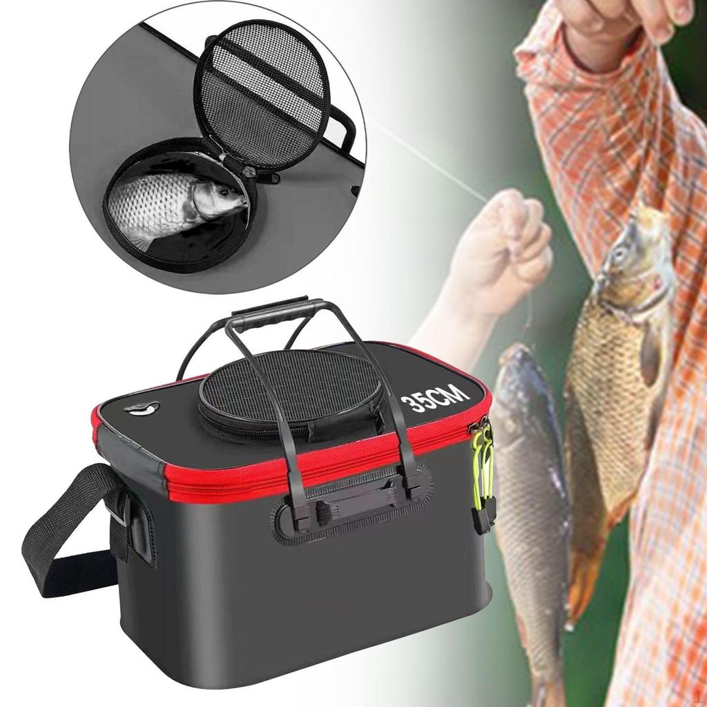Fishing Bucket Fish Carrier Foldable Multifunctional Large Capacity Live Container with Strap