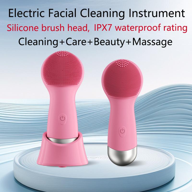 Elektrisches Gesichtsreinigungsinstrument Porenreinigung Schallvibration Massage Silikonbürstenkopf Gesichtsreiniger IPX7 Wasserdicht