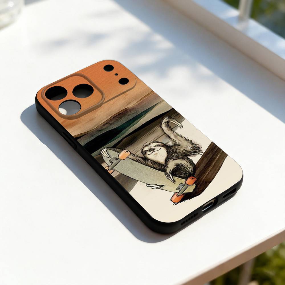 Animal Cute S-Sloth Funny Phone Case For iPhone 17,16,15,14,13,12,11,Pro,Max,Plus,E,SE4,Air,Mini Black Soft Cover