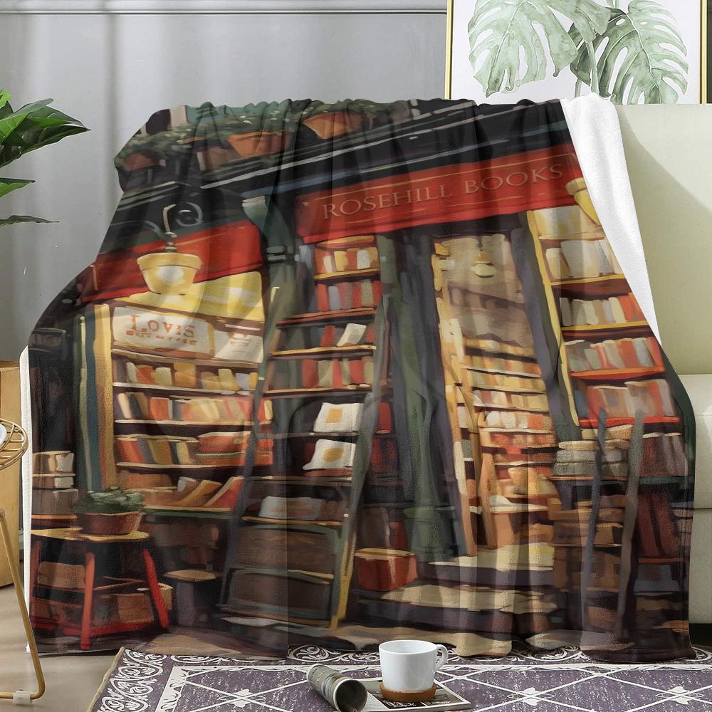 Vintage Book Store Throw Soft Flannel Throw Summer Ac Blanket Lightweight Cool Nap Blanket For Sofa Bed Couch Travel