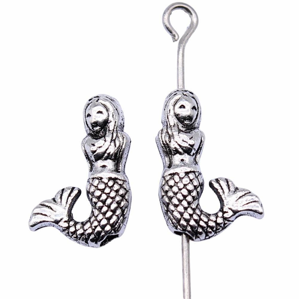 

10шт Русалка Бусины Античное серебро Цвет Цинковый сплав 13X8mm