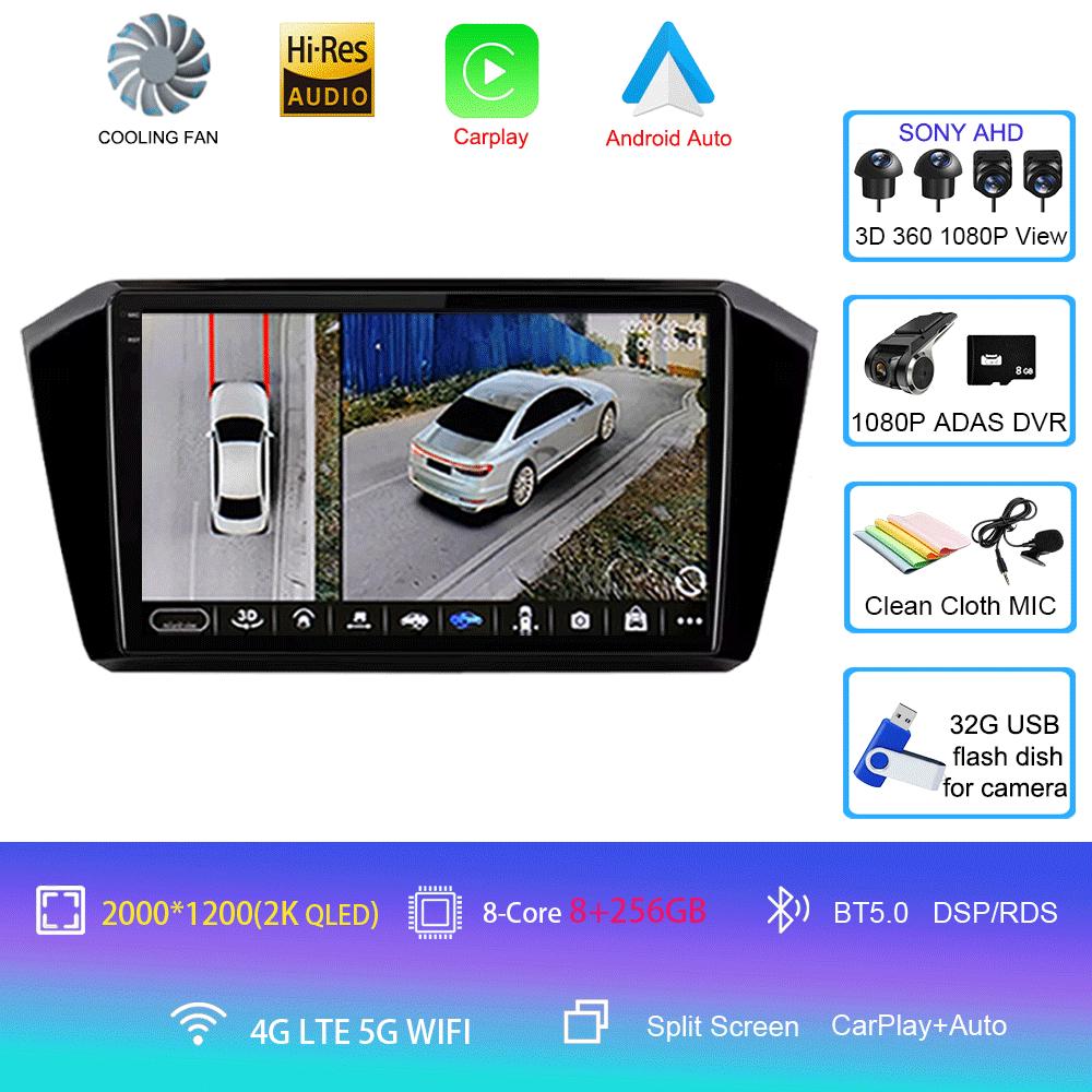 For VW Passat B8 2015 2016 2017 - 2020 Android 14 Car Radio Multimedia Player Autoradio GPS Navigation Wireless Carplay QLED 4G