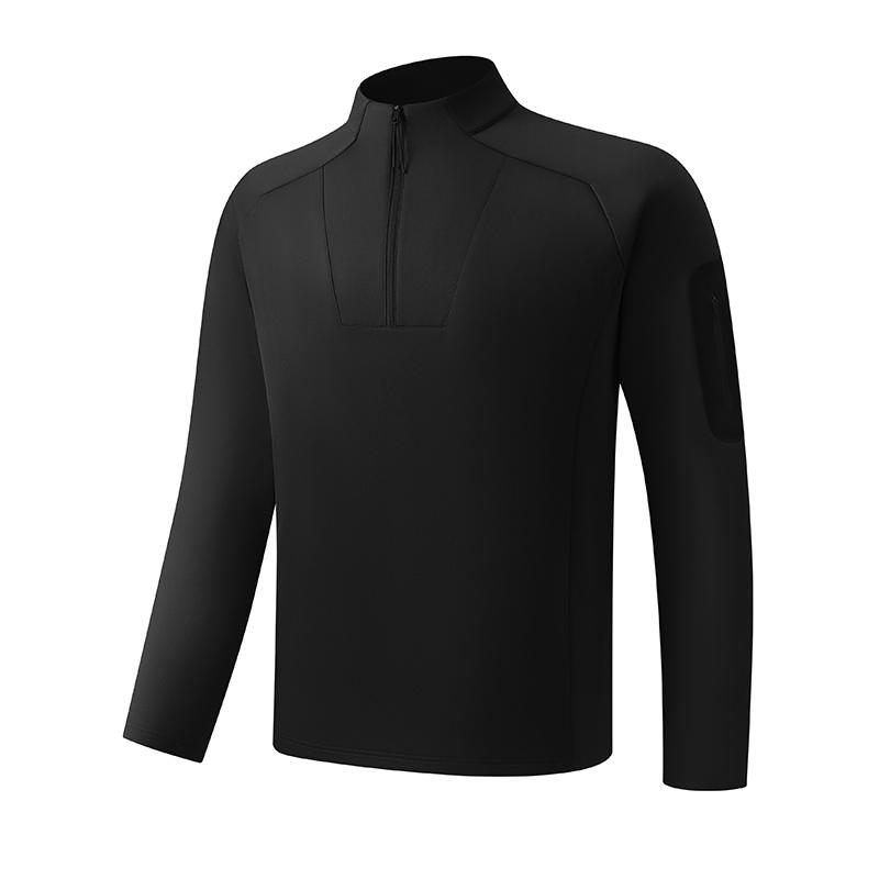 Maglione T-shirt Sportiva Monocolore da Uomo a Manica Lunga con Collo Rialzato e Mezza Zip Maglia Base