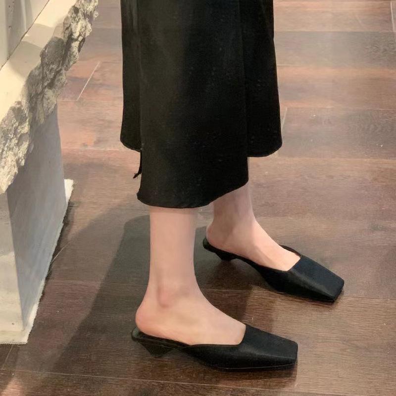 Basquiat Style Grape Satin French Square Toe Women's Summer Mules