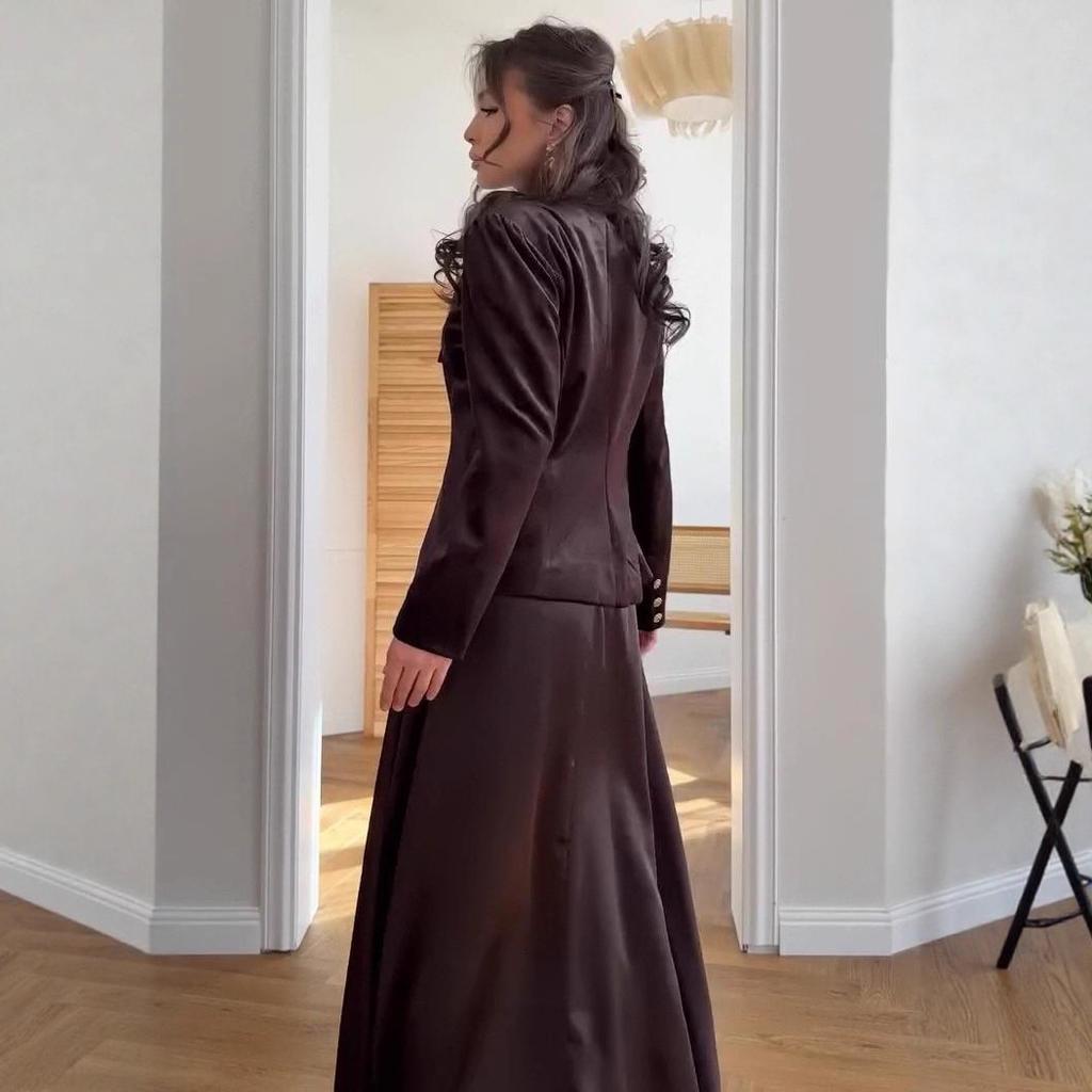 2025 Cross-border European and American Autumn New Cardigan Temperament Button Celebrity Jacket Waist Celebrity Skirt Women's Clothing