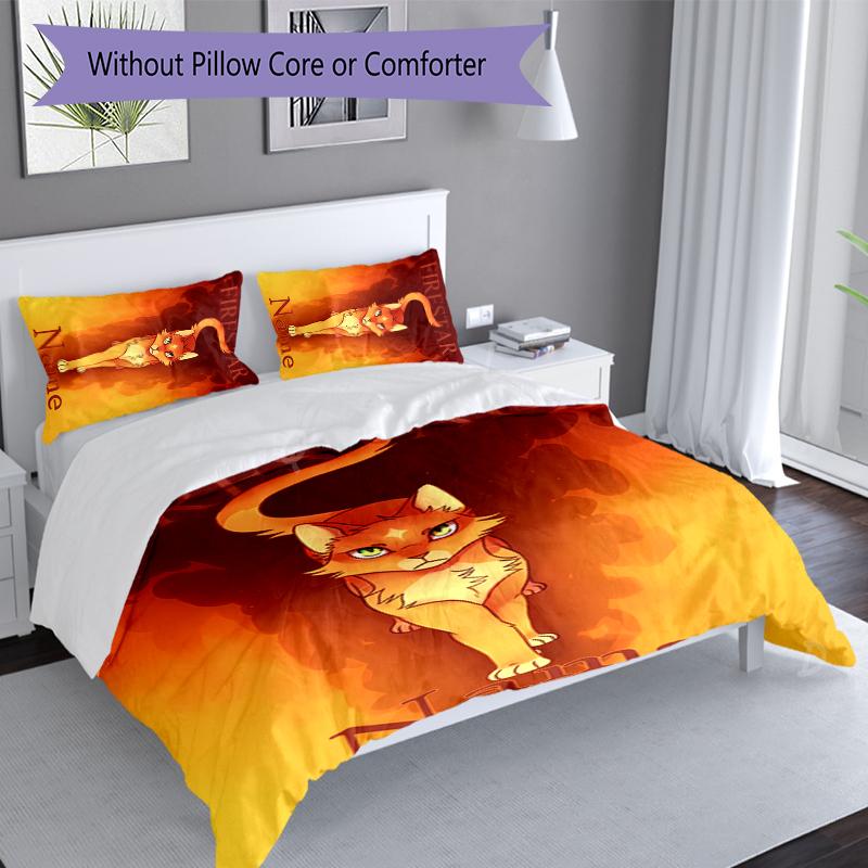 3pcs Custom Name Warriors Cats Bedding Set,Includes 1 Duvet Cover and 2 Pillowcases,All-season Bedroom Decor