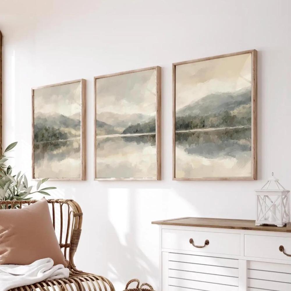 Soft Neutral Abstract Floral Wall Art Set, Pastel Blue Beige Flower Canvas Prints, Minimalist Boho Home Decor & Perfect Gifts
