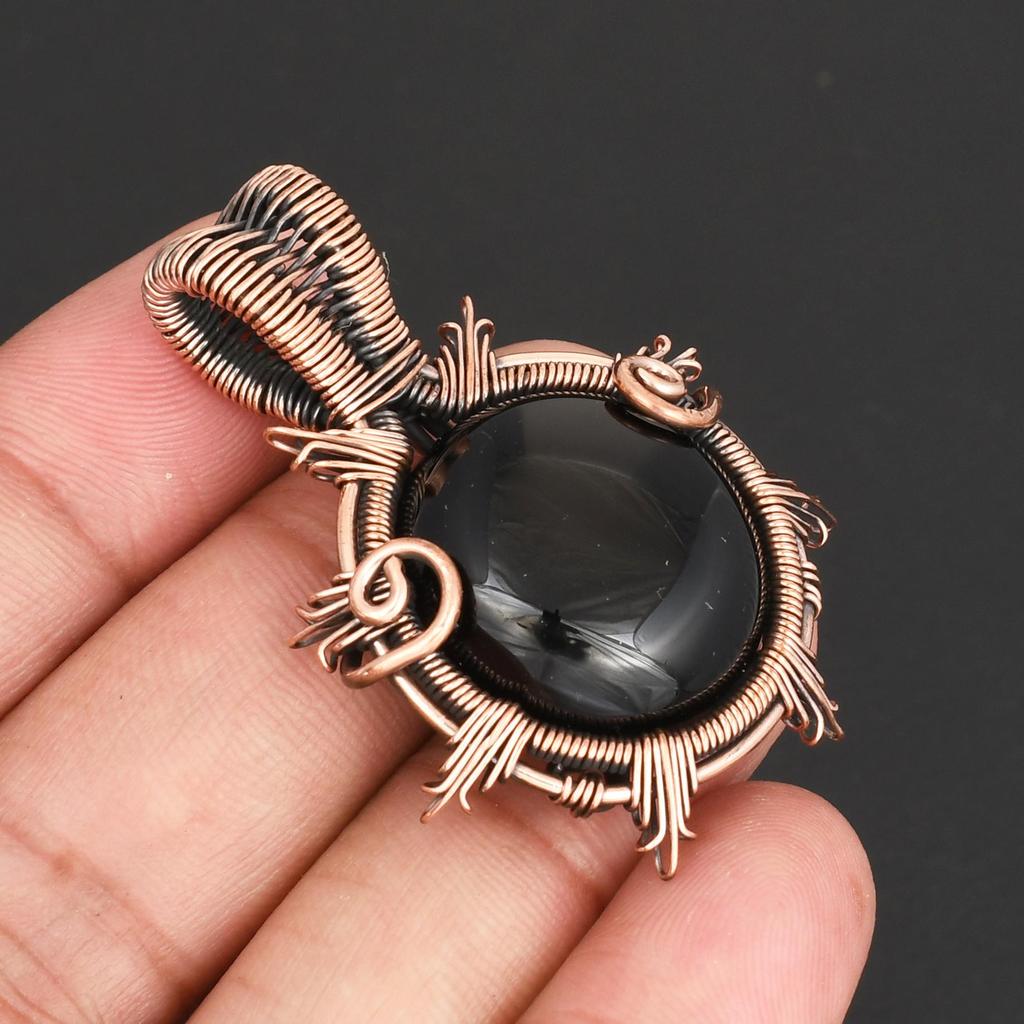 Copper Wire Wrapped Pendant Black Onyx Gemstone Pendant Vintage Boho Style Jewelry for Men & Women Handmade Pendant