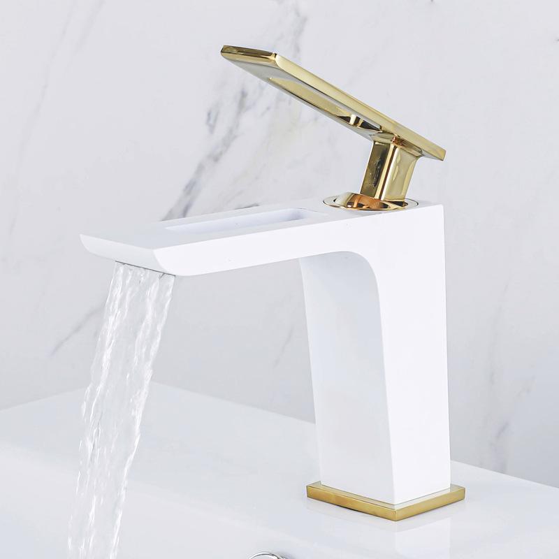 Tuqiu Basin Faucet Black and Gold Bathroom Mixer Tap Black Wash Basin Faucet Single Handle Hot and Cold Waterfall Faucet