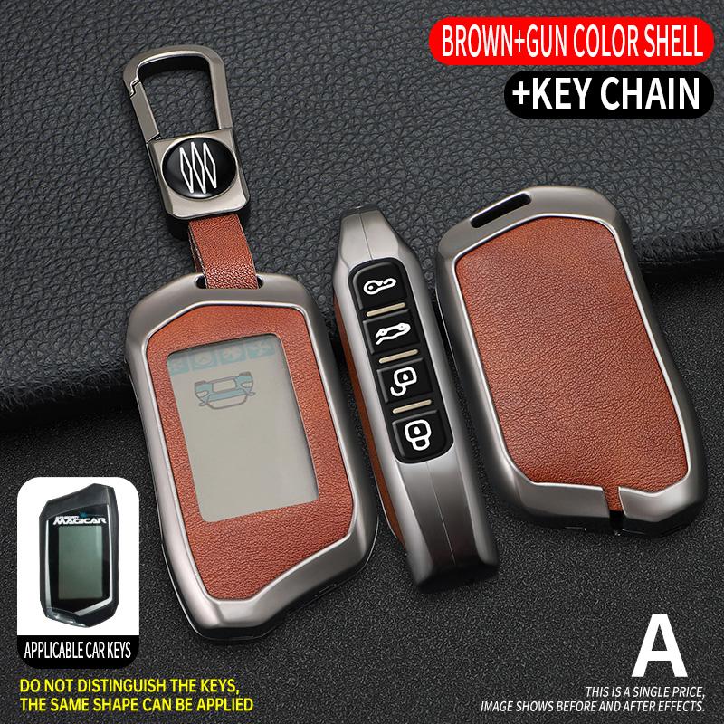 Fashion Zinc Alloy+Leather Car Key Case Cover Shell Fob For Russian Alarm For Steelmate Burglar Alarm Car Interior Accesories