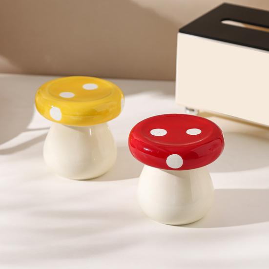 Decorative Dental Floss Dispenser Ceramic Mushroom Toothpick Holder, Cotton Swabs Container, Swab Container Storage Box for Home and Kitchen