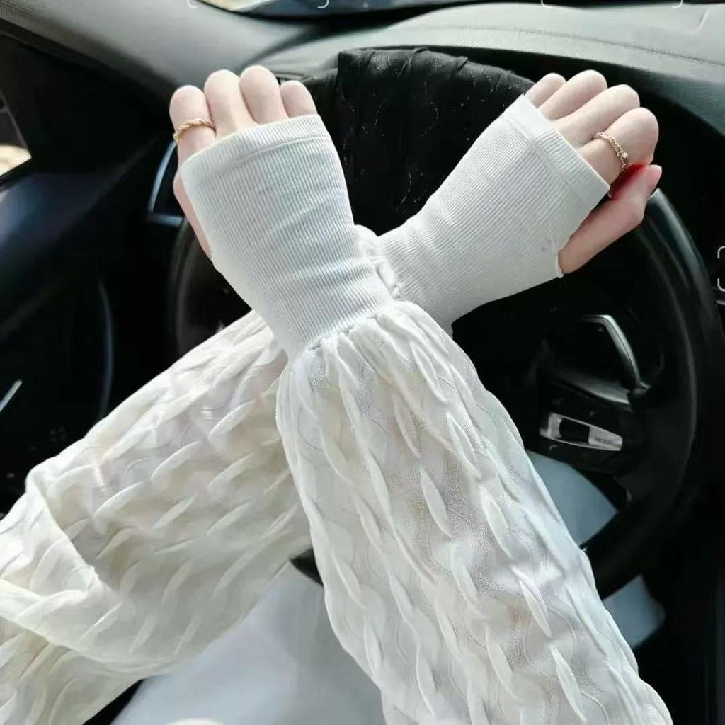Damen Sommer Locker Sitzend Rüschenmanschette Sonnenschutz Armstulpen