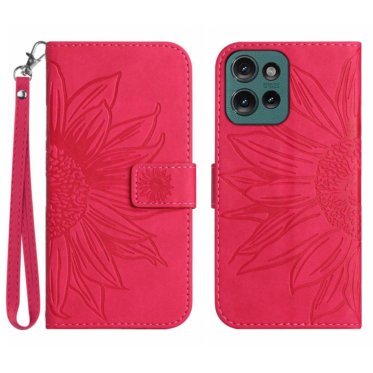 

HT04 For Motorola Edge 50 Neo 5G/Moto S50 5G/Thinkphone 25 5G Case Sunflower Imprint Leather Wallet Phone Cover with Wrist Strap Rose