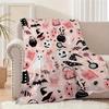 Pink Halloween Pumpkin Ghost Witch Hat Print Flannel Blanket Cute Holiday Soft Warm Sofa Bed Throw Blanket