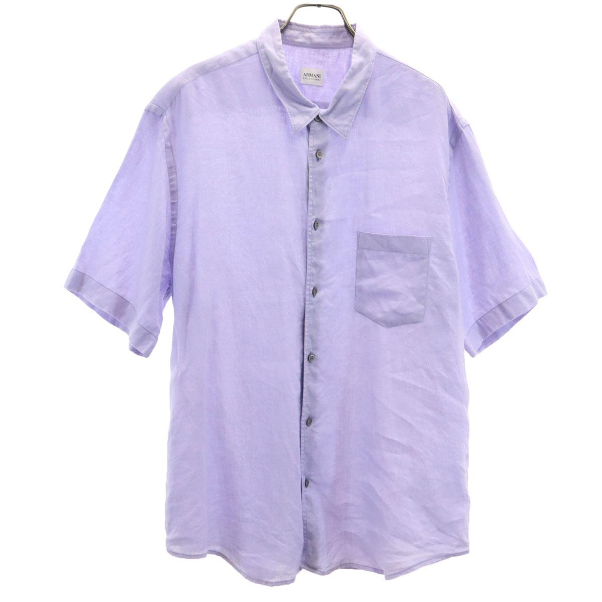 

ARMANI COLLEZIONI льняная рубашка с коротким рукавом XL Синяя Мужская Б/У