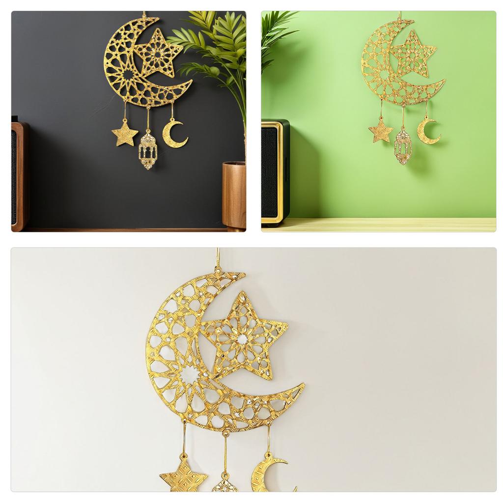 Ramadan Mubarak Hanging Decor Hollow Star Moon Lanterns Ornament 36x23cm Eid Door Wall Ramadan Party Islamic Muslim Supplies