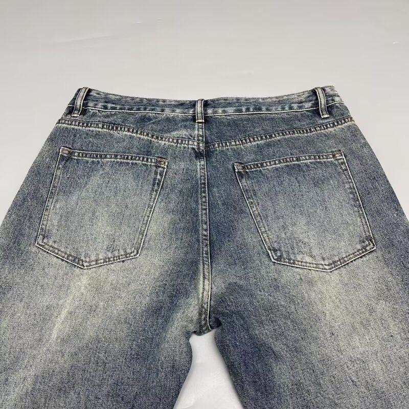Spring Autumn Printed Straight Leg Sports Denim Pants Men's Loose Comfortable Plus Size Pants