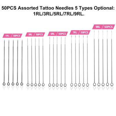 50PCS 1207RL Assorted Tattoo Needles Disposable Sterilized Permanent Makeup Microblading Round