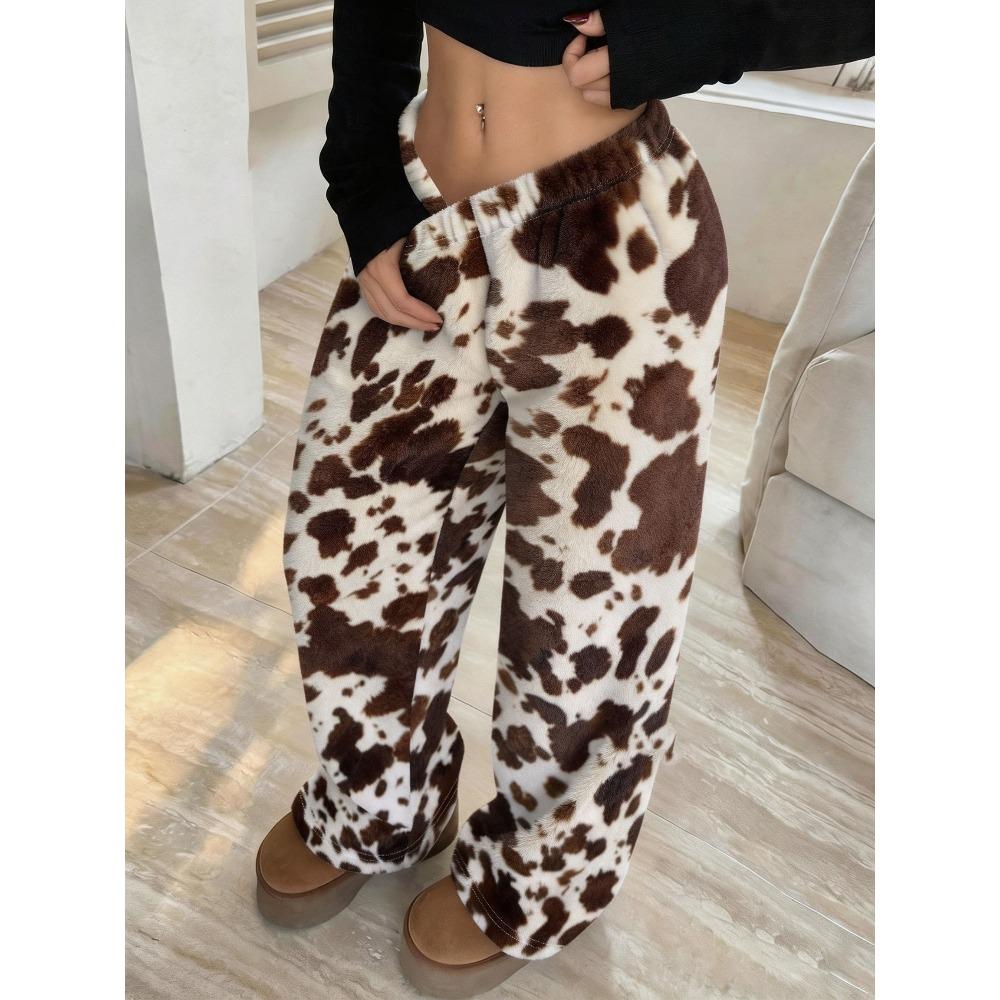 Women's autumn and winter thickened and velvet thermal home pants, loose high-waisted straight trousers, gentle and lazy wind