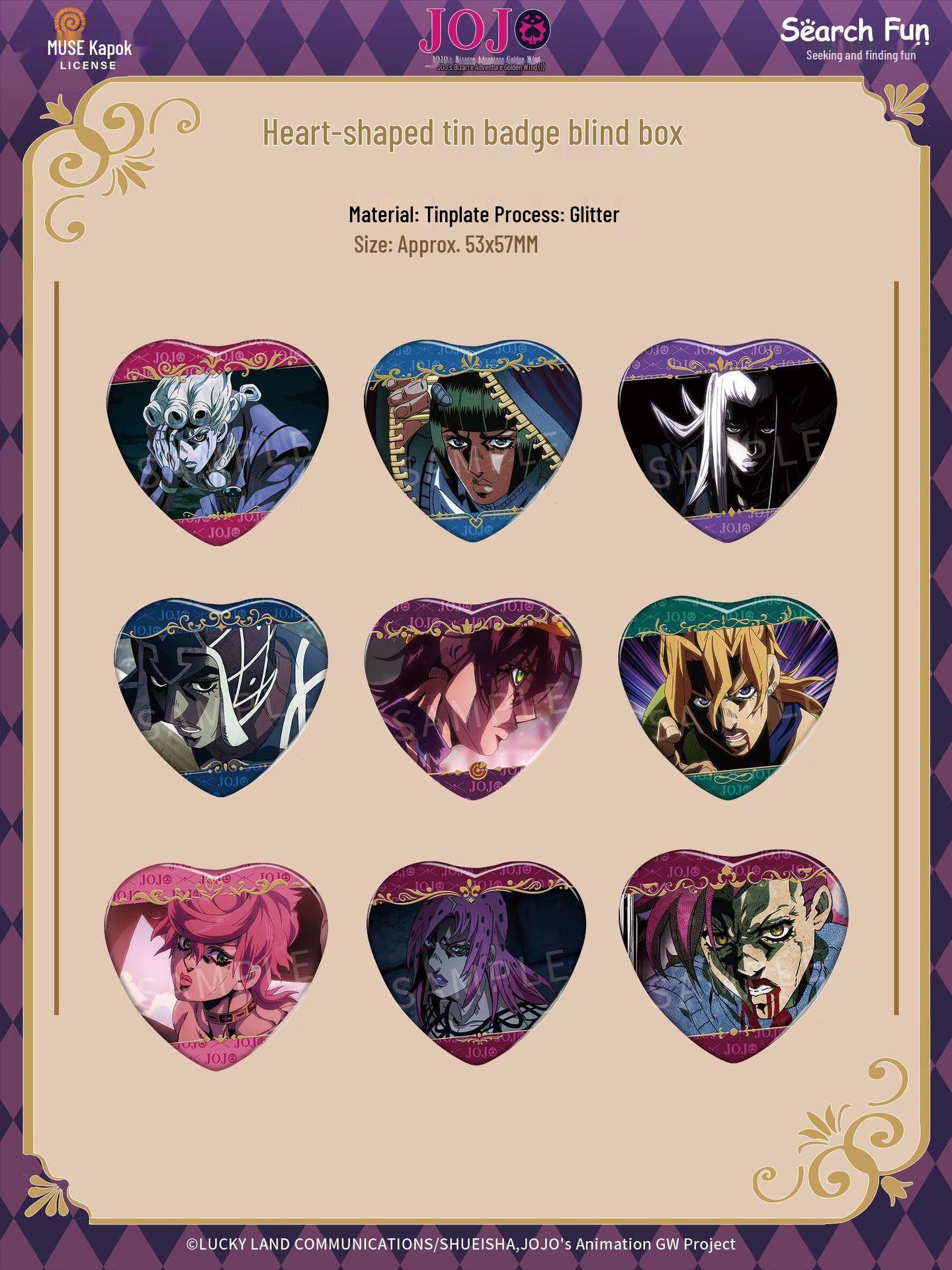 Genuine JOJO s Bizarre Adventure Golden Wind Tin Badge Collection - Heart-shaped Blind Box