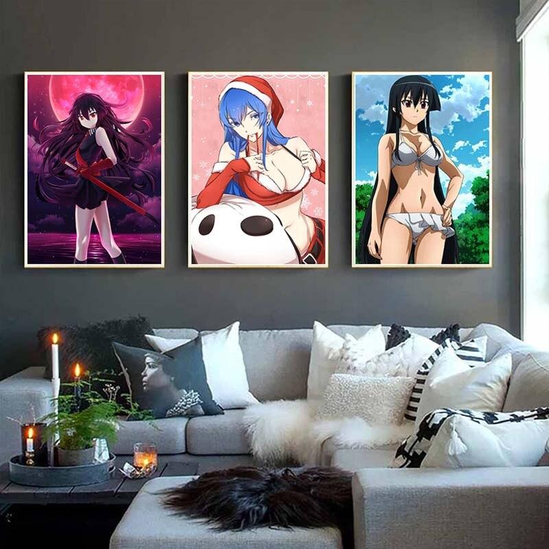 Akame Ga Kill Anime-Poster und Drucke, Wandkunst, Dekoration, weißes Papier, dekorative Gemälde, Bilder, Wohnzimmer, Zuhause, Wandbild