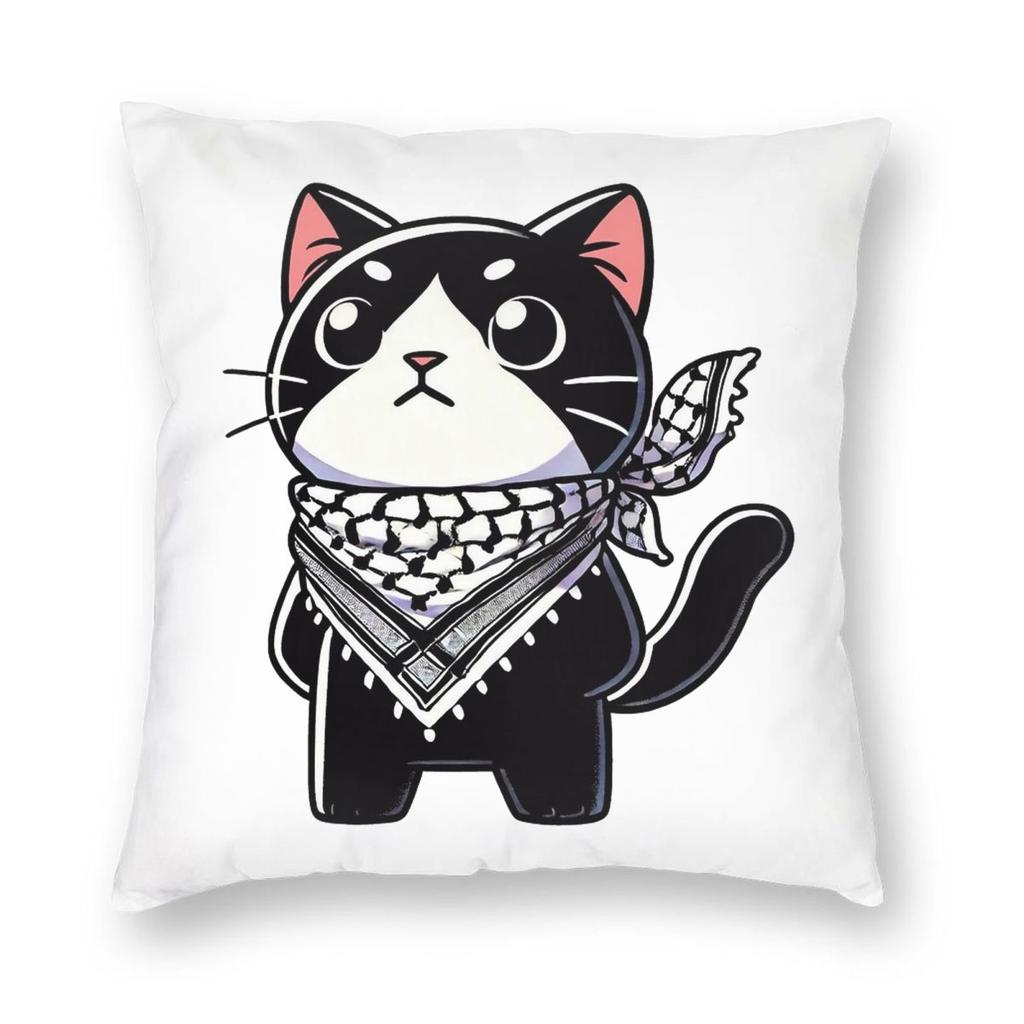 Cute Cat Wearing The Keffiyeh Pillowcase Soft Fabric Cushion Cover Gift Throw Pillow Case Cover Home Zipper 45*45cm