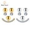 3pcs/Set Right Grand ASTM F136 Titanium 16G Happy Smile Stud Earrings with Cubic Zirconia Internally Threaded Flat Back Piercing