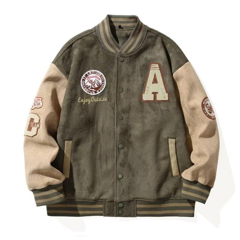 Men's Autumn Suede Baseball Jacket - Trendy College Style, Loose Fit, Outdoor Casual