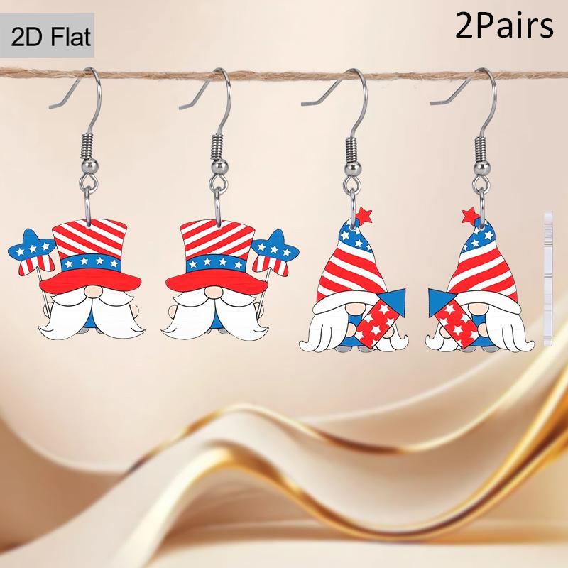 2D Flat Independence Day Earrings Red Stripes& Blue Star Gnomes Acrylic Earrings Y2K Classic Acrylic Earrings Elegant Earrings Party Earrings