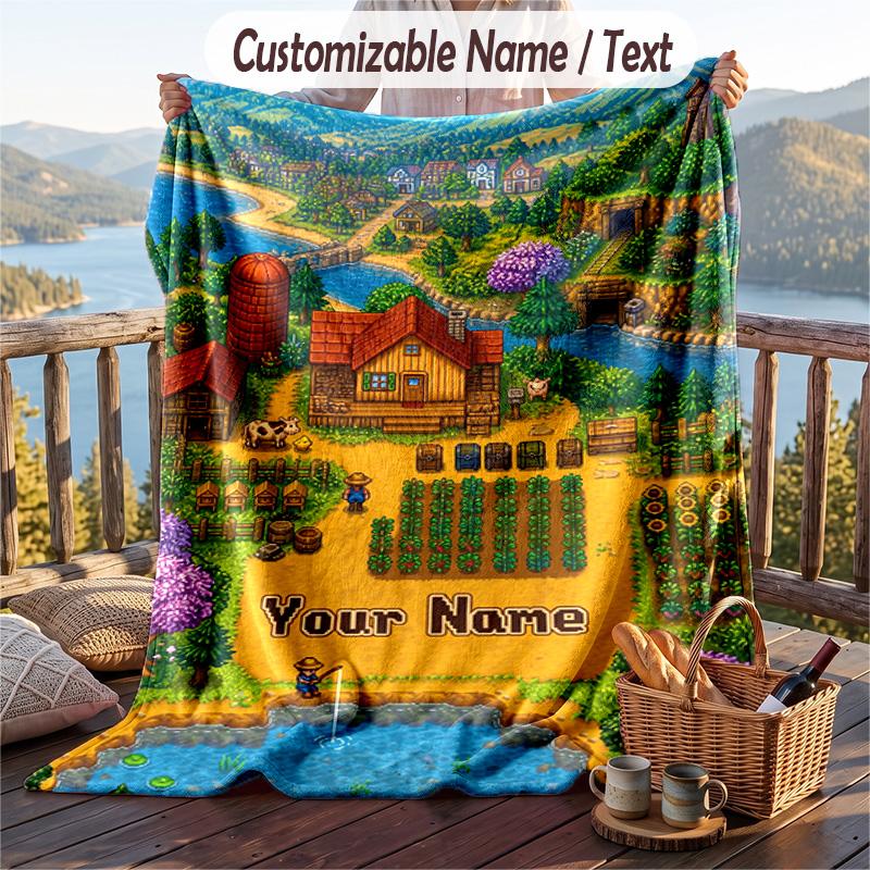 Custom Text Flannel Throw Blanket, Lightweight Cozy Bed Sofa BlanketStardew Valley
