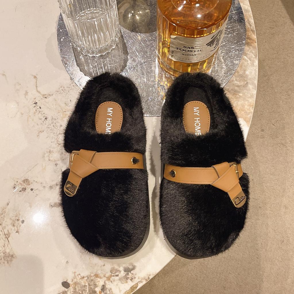 Cotton slippers women's thick-bottomed bag head and anti-skid slippers for stepping on shit, new velvet warm cotton mop in autumn and winter 2025