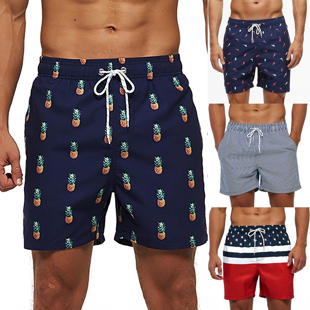 Herreshorts Casual Classic Fit Sommerstrandshorts med snøring med elastisk midje og lommer
