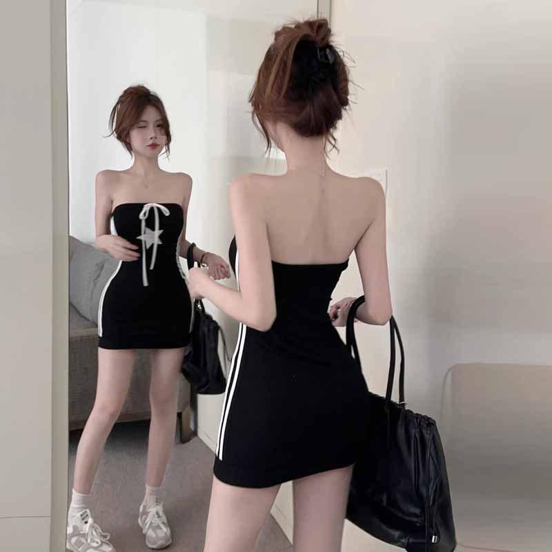 Damen Casual Spice Girl Wind Tube Top Rückenfreies Slim Fit Kleid Damen