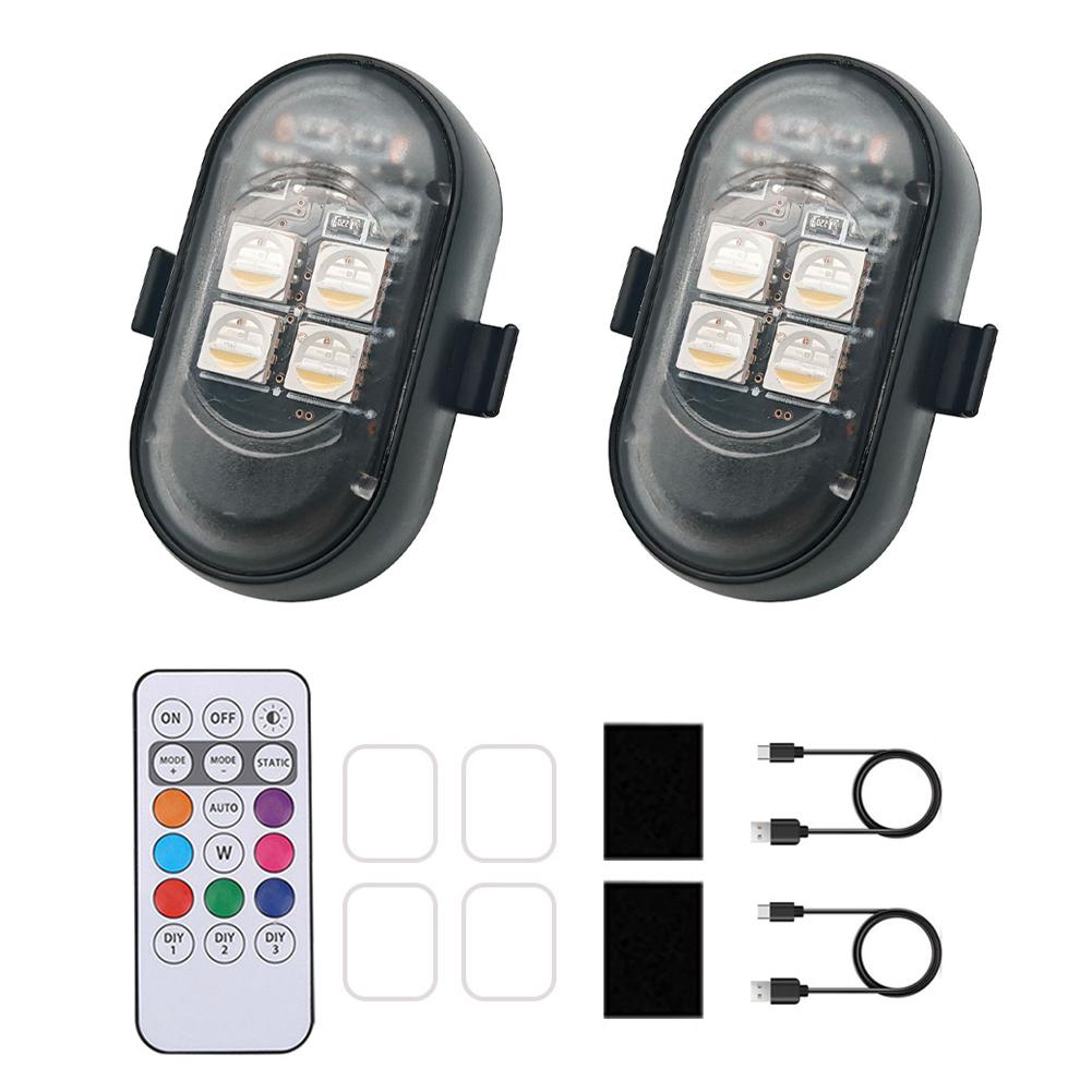 Wireless LED Strobe Lights for Car Motorcycle 8 Colors Rechargeable Warning Light Decor Atmosphere Anti-Collision 4LED