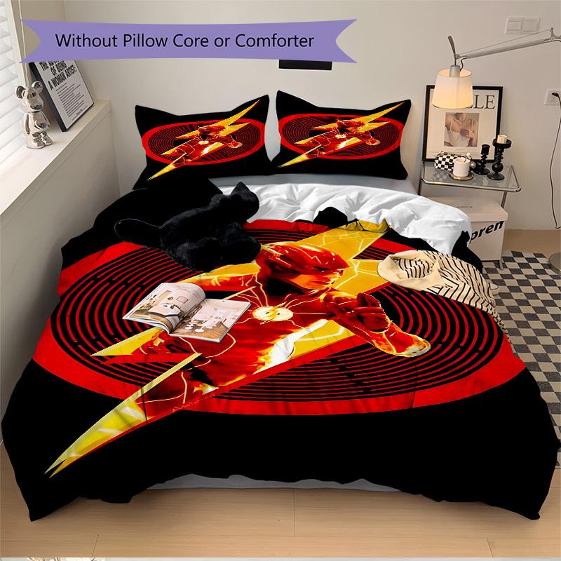 3pcs Flash Superhero Cover Set, Bedding Set, Soft Comfortable Duvet Cover, For Bedroom, Guest Room (1*Duvet Cover + 2*Pillowcases, Without C