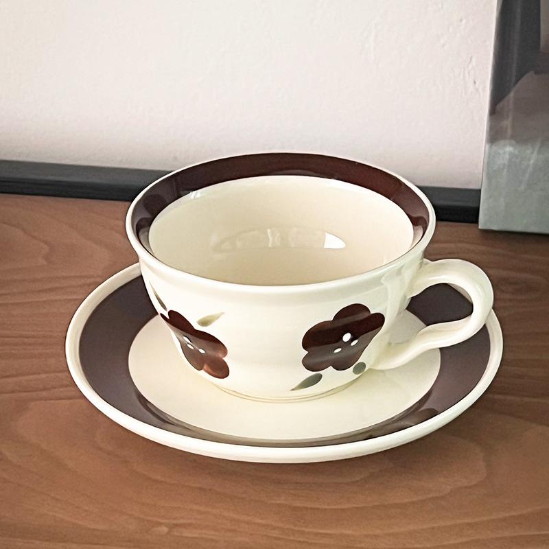 Ceramic coffee cup and saucer set, niche creative cup, afternoon flower tea, water cup with tray