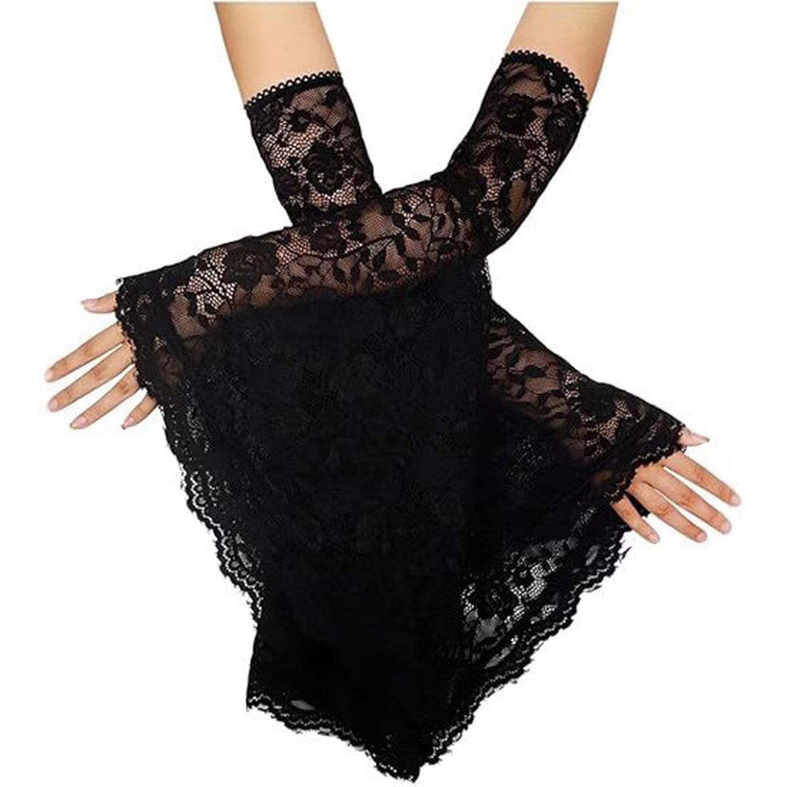 

Breathable Arm Sleeve Classical Gothic Design Lace Sleeves with Trumpet Cuffs for Cosplay Event and Halloween Party чорний