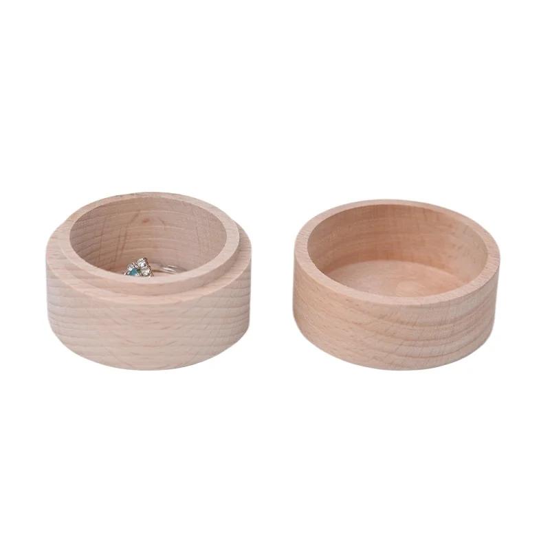 5/10PCS Round Wooden Wedding Ring Jewelry Trinket Box Baby Tooth Keepsake Wood Storage Container Case Gift Boxes Home Storage