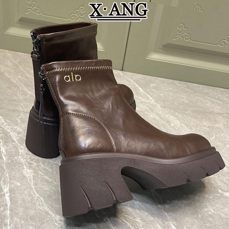 cm high-heeled elastic thin boots children's leather thick-heeled short boots thick-soled heightening Martin boots women's Chelsea boots