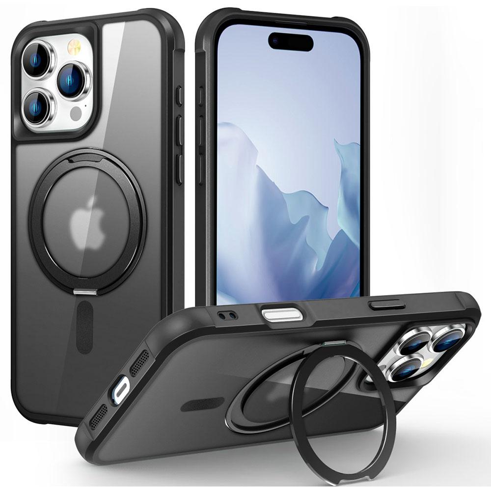 For iPhone 16 Pro Max Case Compatible with MagSafe Rotatable Ring Kickstand TPU+PC Phone Cover