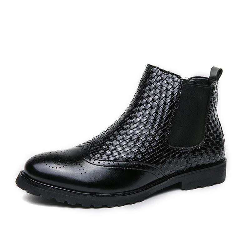 Fashion All-match Leather Shoes Men Boots Slip On Oxfords Formal Dress Chelsea High Top Ankle Boots 2025 New Business Ankle Boots Men