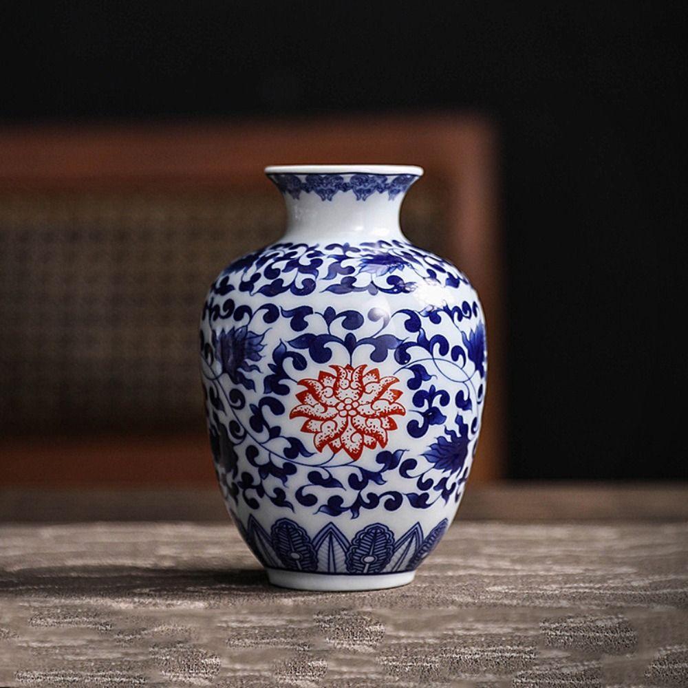 Vintage Small Porcelain Vases Blue and White Vessel Vase Antique Desktop Ornament  Farmhouse