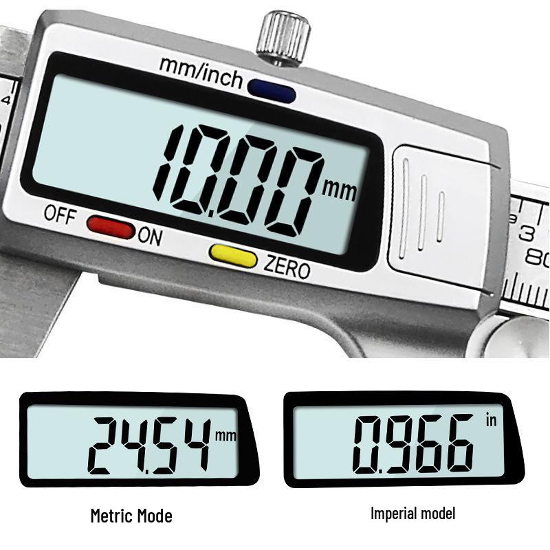 Electronic Digital Vernier Caliper with Three-Color Buttons, Stainless Steel, 0-150mm for Measuring Inner and Outer Diameters