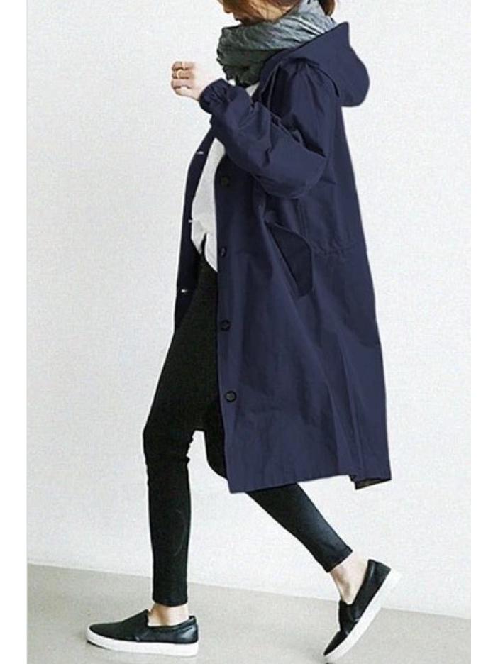 

Женская ветровка в британском стиле — пальто средней длины с завязками на талии и длинными рукавами для осени и зимы (2025) 5XL темно-синий