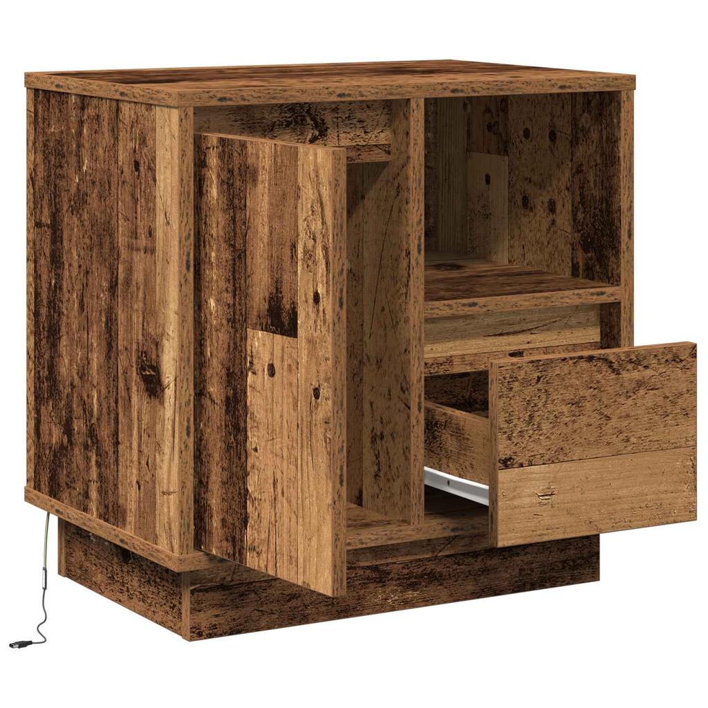 Nightstand with LED Rustic Wood Effect 50 x 34.5 x 50 cm Engineered Wood