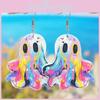 Creative Colorful Ghost Shaped Acrylic Earrings Unique Halloween Jewelry For Women
