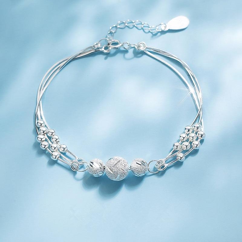 925 Sterlingsølv Rund Perle Charm Armbånd & Armring For Kvinner Jenter Fest Bohemsk Mote Smykker SL279
