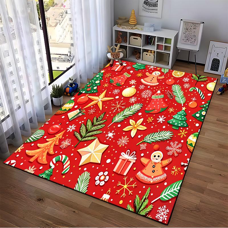 Holiday Pattern Rug with Festive Motifs Non-slip Rug Suitable for Living Room and Bedroom Sofas