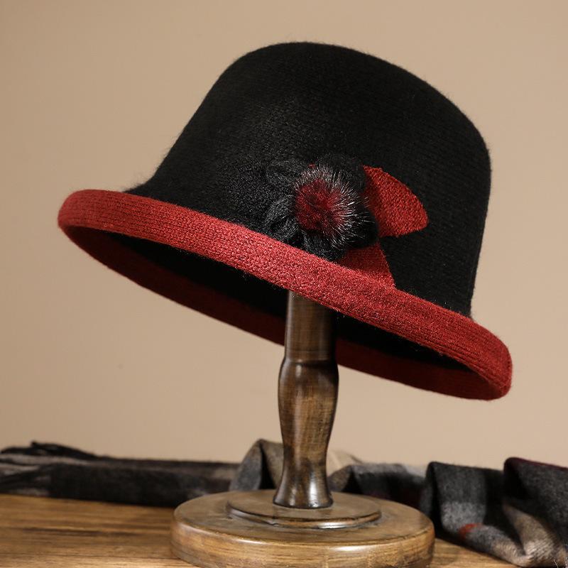 Elderly autumn and winter thermal basin hat fashionable lady mother hat curled granny wool top hat bucket hat